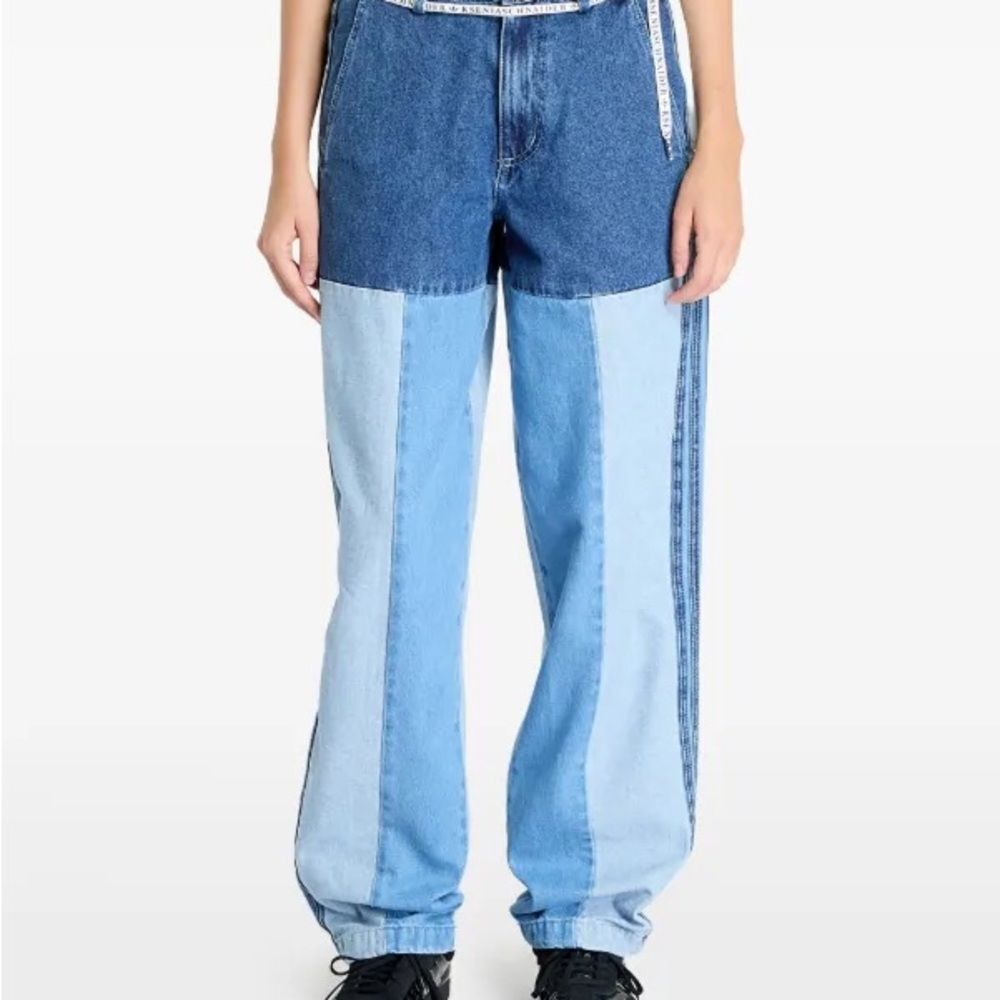 adidas Two-Tone Blue High Waisted Patchwork Color block Jeans